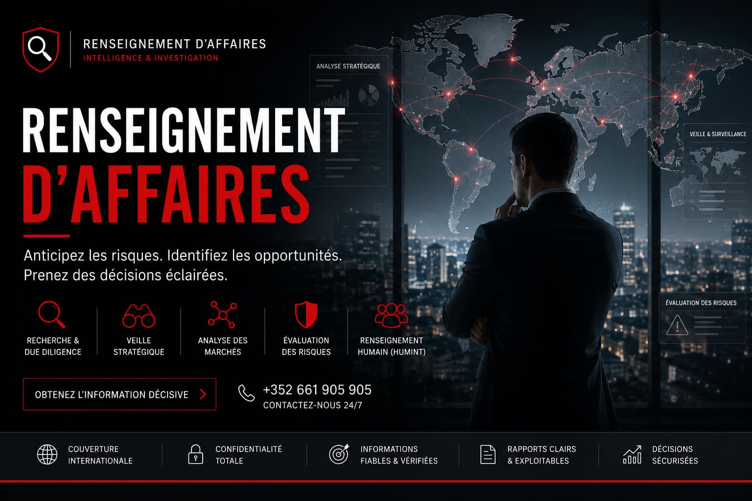 Cabinet de renseignement d'affaires, intelligence économique et due diligence internationale au Luxembourg