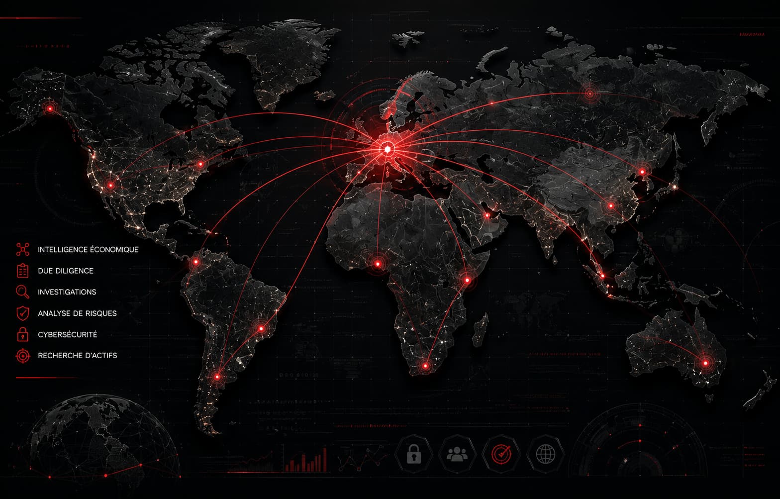 Écosystème d'intelligence économique au Luxembourg avec un réseau international d'experts en investigation, due diligence, analyse des risques et renseignement d'affaires.